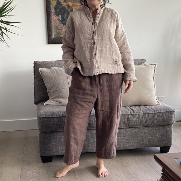 100% Linen Padded (quilted) Top, OS, light khaki color - Picture 2 of 15